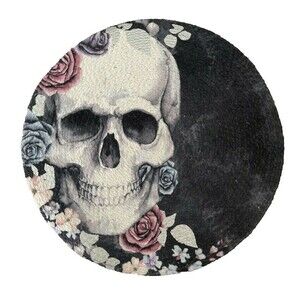 Gothic Skull Halloween Placemats Charger Braided Black Roses 15" Round Set of 4